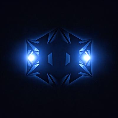 The primary subject of the image is a blue geometric pattern, which appears to be a three-dimensional structure. The setting is a dark background, which contrasts with the bright blue pattern. The visual style of the image is a combination of digital art and illustration, creating a unique and eye-catching design. The dominant colors in the image are blue and black, giving the pattern a modern and sleek appearance.
